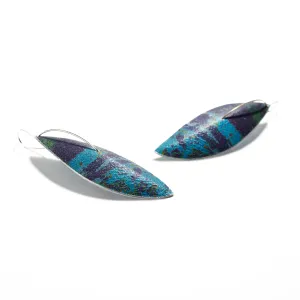 Large Leaf on Wire Earrings in Blue
