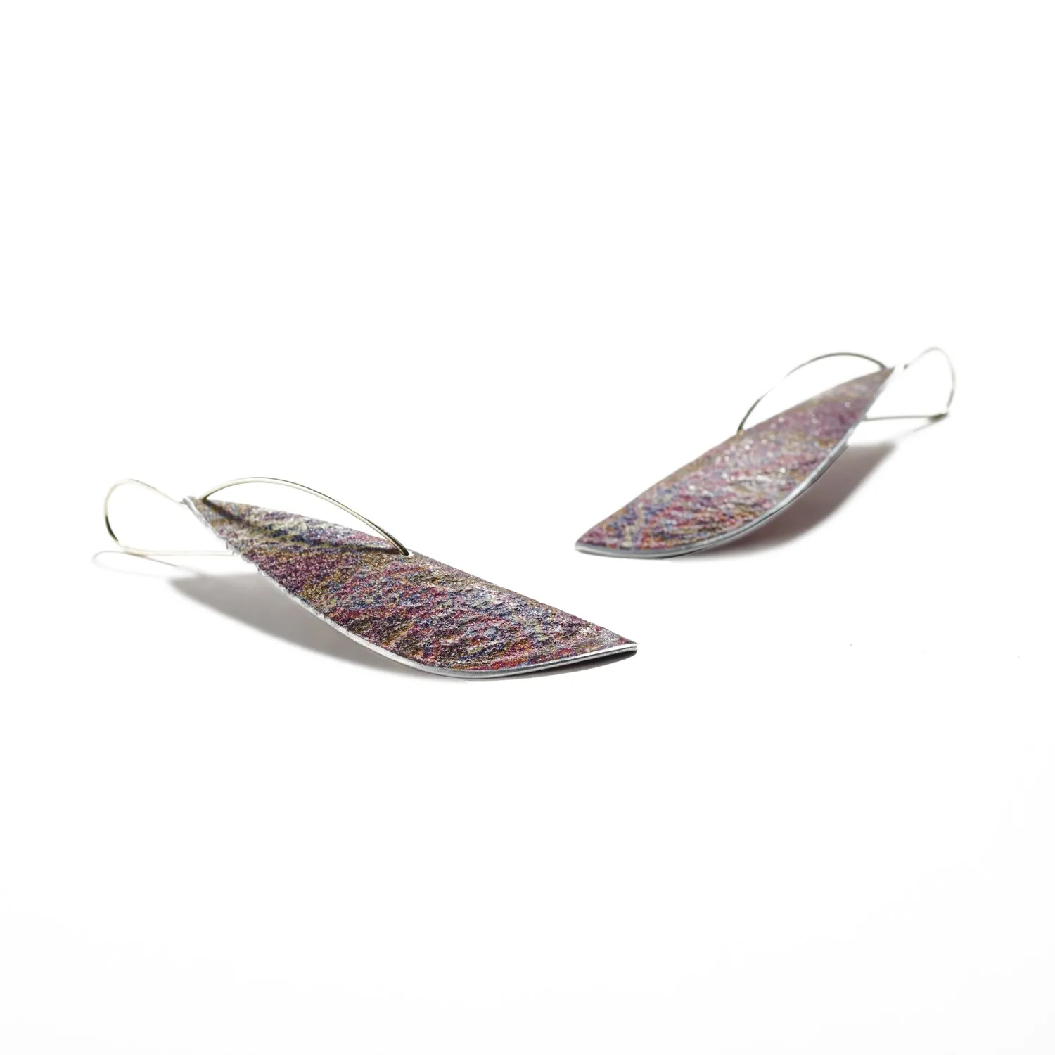 Large Leaf on Wire Earrings in Purple