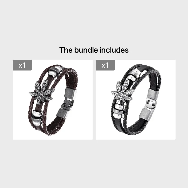 Layer Braided Leather Bracelet Retro Leaf Bracelet