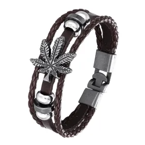 Layer Braided Leather Bracelet Retro Leaf Bracelet