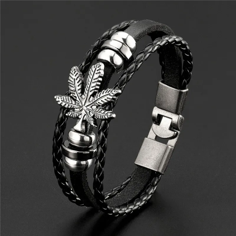 Layer Braided Leather Bracelet Retro Leaf Bracelet