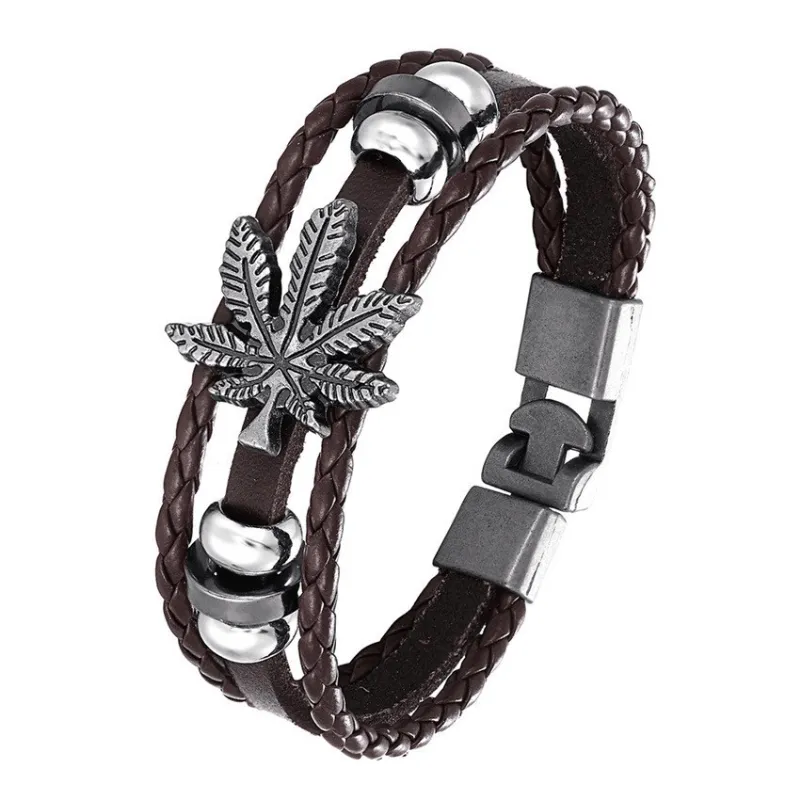 Layer Braided Leather Bracelet Retro Leaf Bracelet