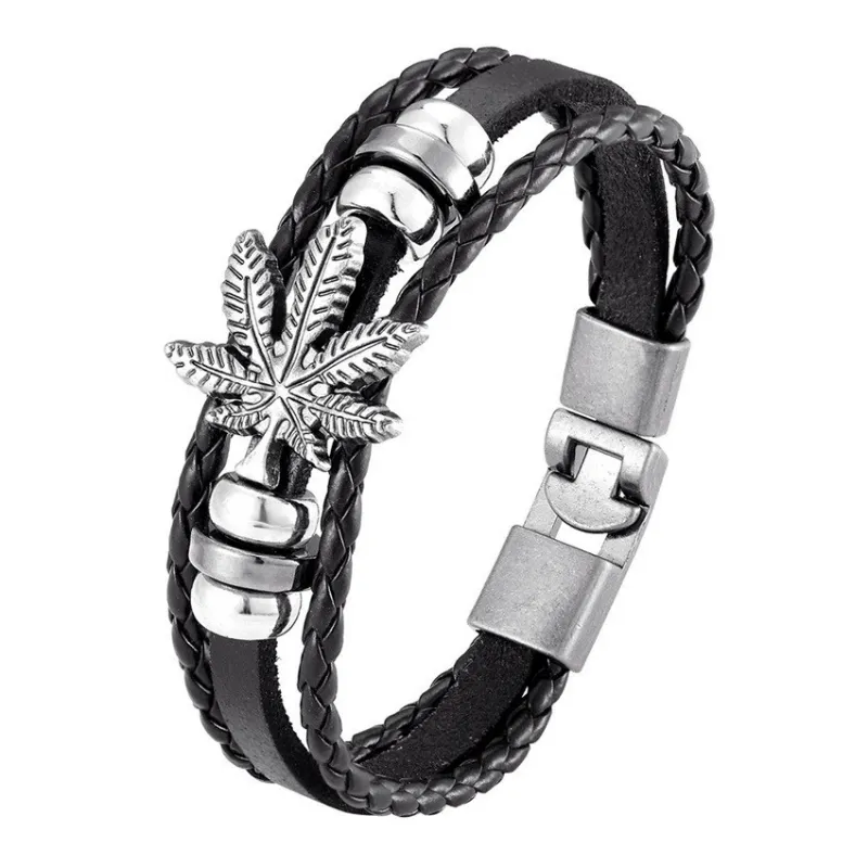 Layer Braided Leather Bracelet Retro Leaf Bracelet
