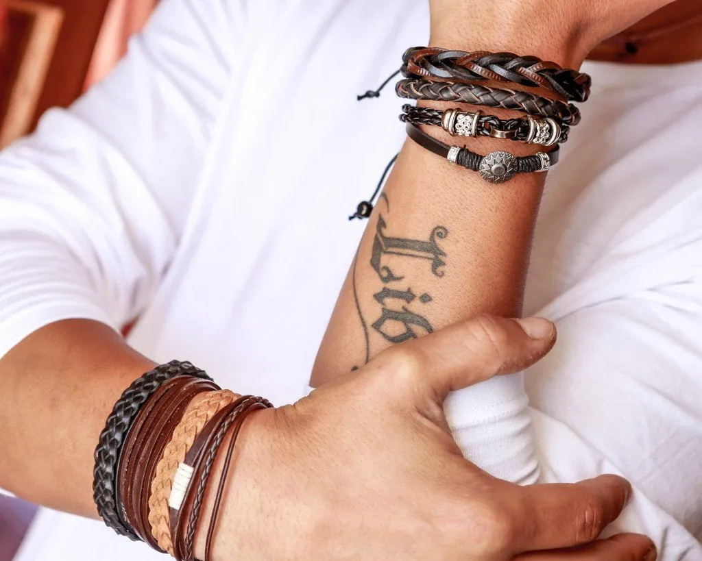 leather bracelet braided cuff