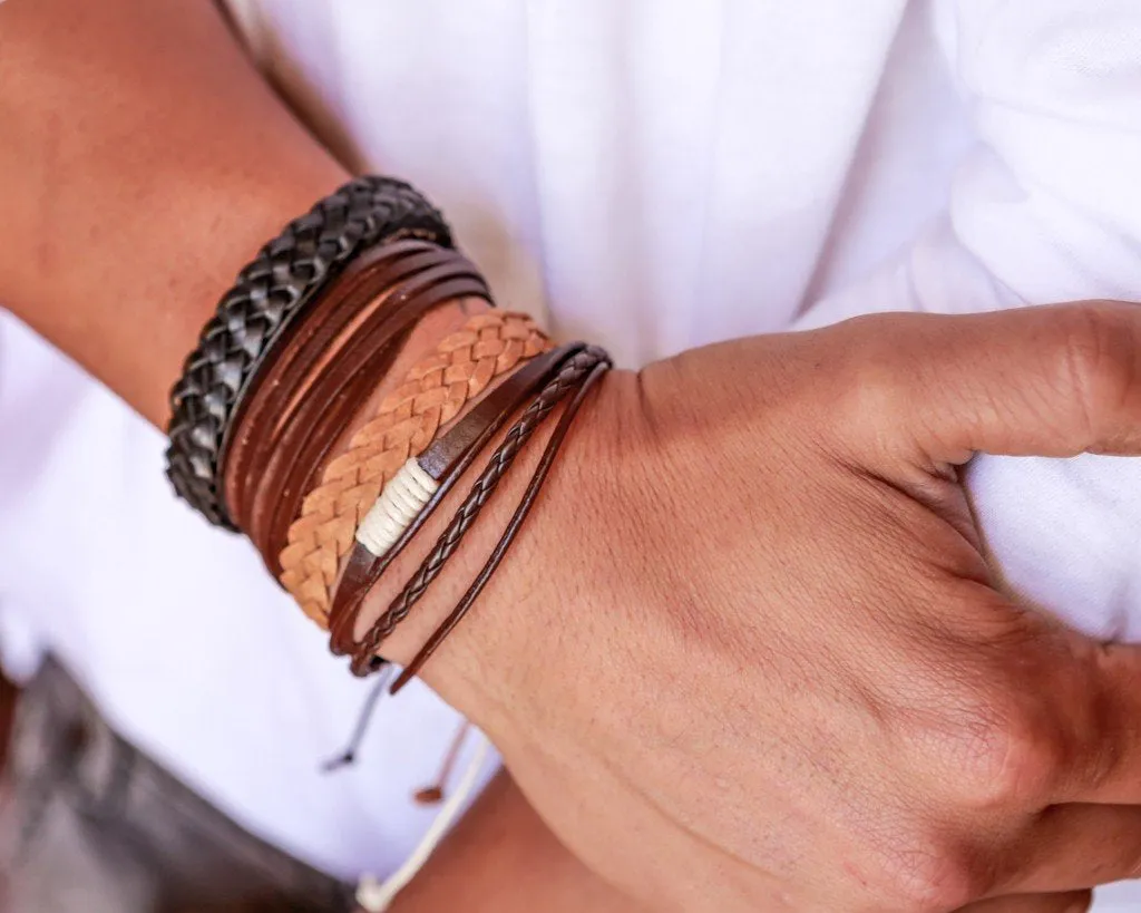 leather bracelet braided cuff