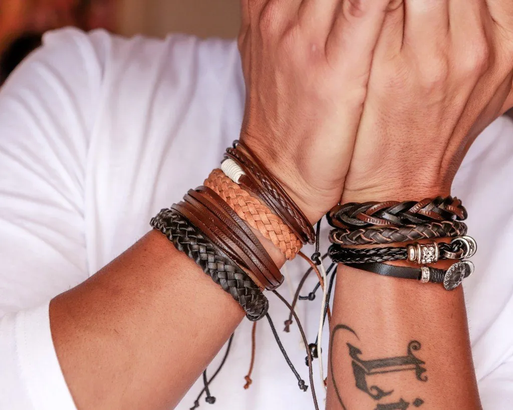 leather bracelet braided cuff
