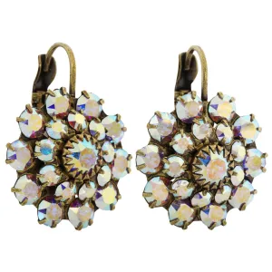 Liz Palacios Antiqued Brass Large Flower Swarovski Crystal Earrings, JE-81 Crystal AB