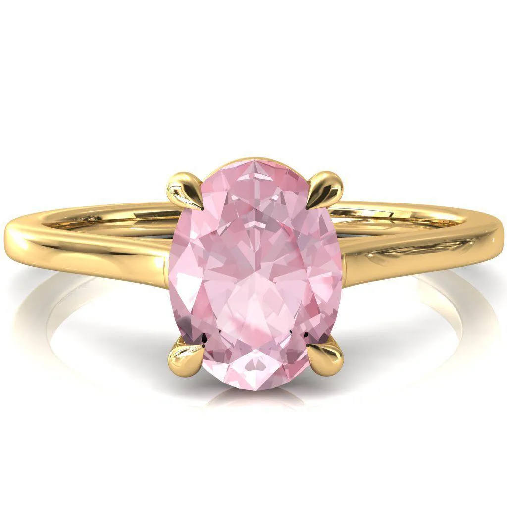 Lizzy Oval Pink Sapphire 4 Claw Prong Cathedral Engagement Ring
