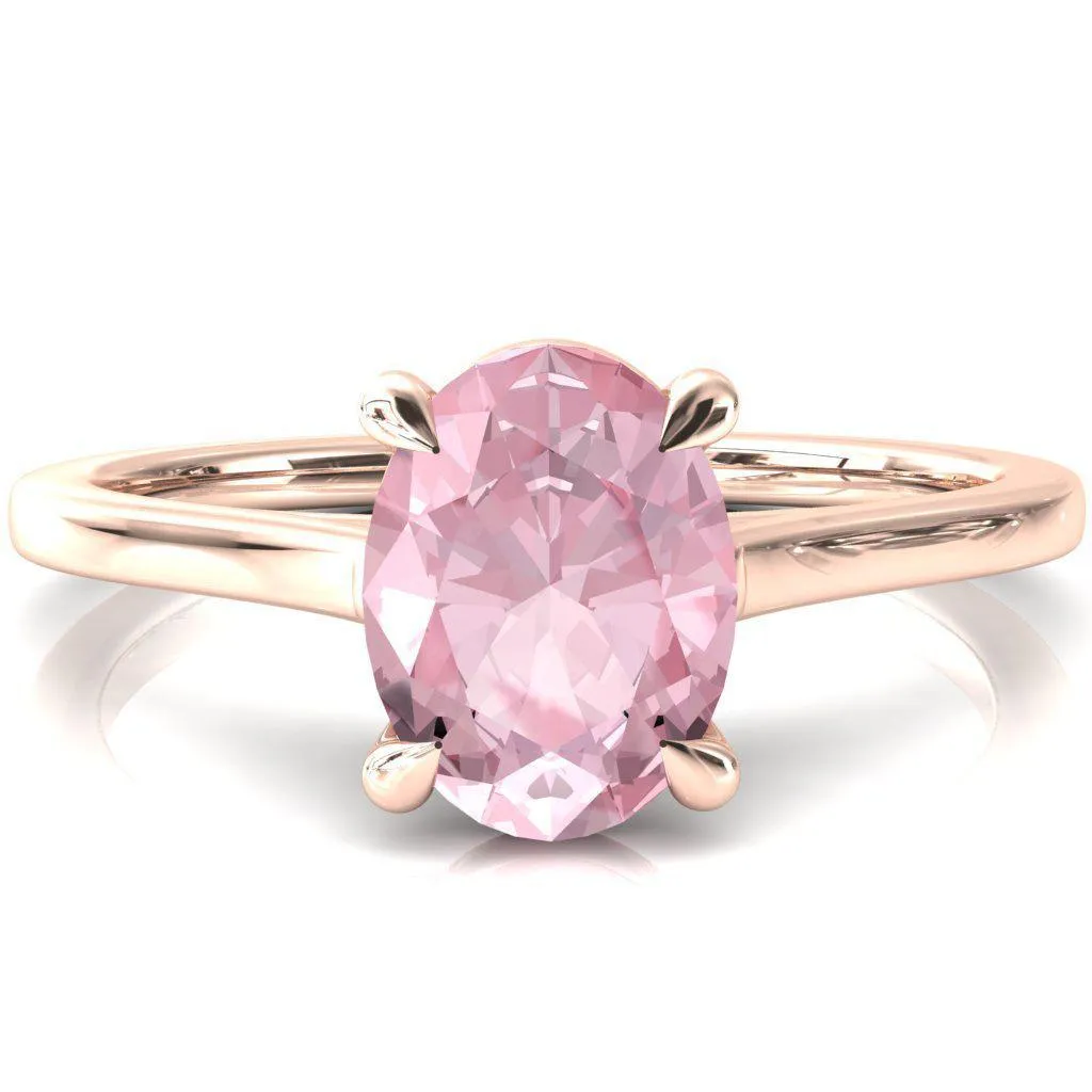 Lizzy Oval Pink Sapphire 4 Claw Prong Cathedral Engagement Ring