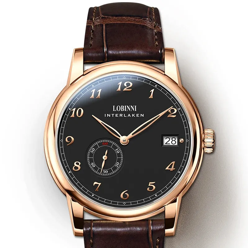 Lobinni Luxury Watch For Men Mens Automatic Watches Ulththin Mechanical Wristwatch 50m Waterproof Sapphire Mirror Leather Strap