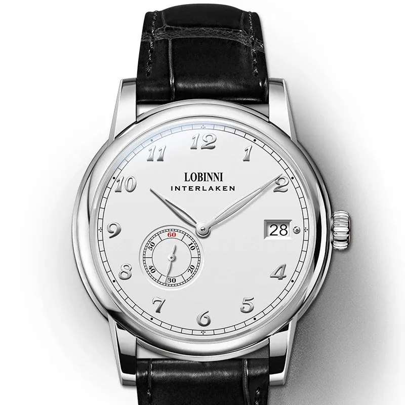 Lobinni Luxury Watch For Men Mens Automatic Watches Ulththin Mechanical Wristwatch 50m Waterproof Sapphire Mirror Leather Strap