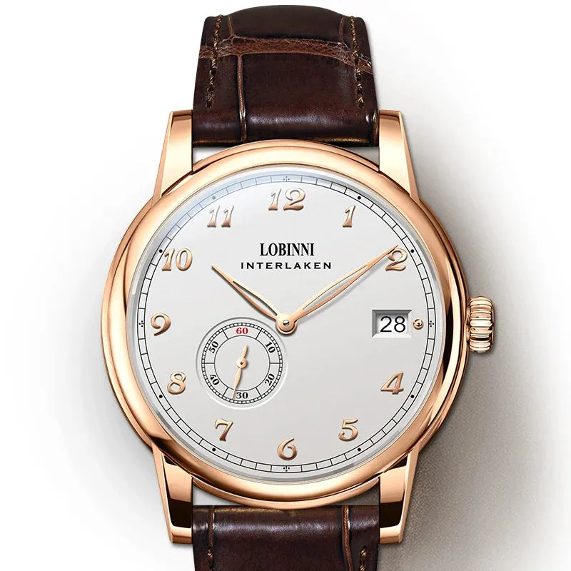 Lobinni Luxury Watch For Men Mens Automatic Watches Ulththin Mechanical Wristwatch 50m Waterproof Sapphire Mirror Leather Strap