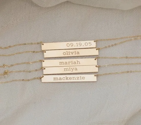 Long Personalized Nameplate Necklace, 1.5" bar