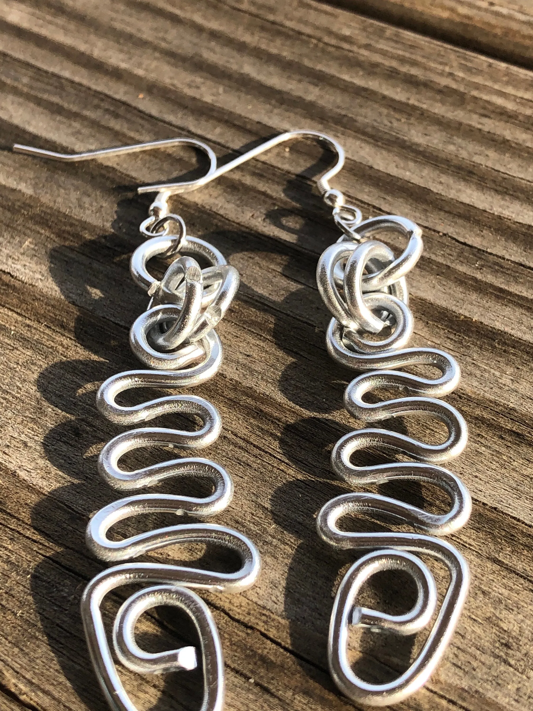 Long Zig Zag Abstract Triangle Earrings With Sterling Silver Ear Wire