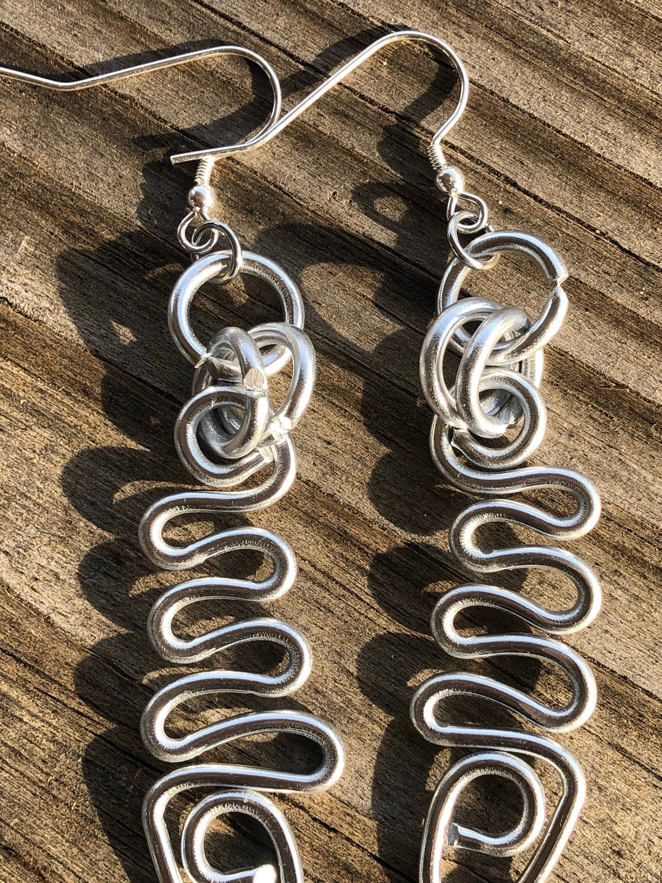 Long Zig Zag Abstract Triangle Earrings With Sterling Silver Ear Wire