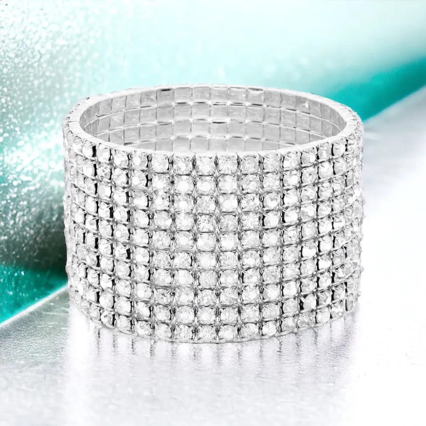 MADISON - clear 10 row stretch rhinestone bracelet (silver)