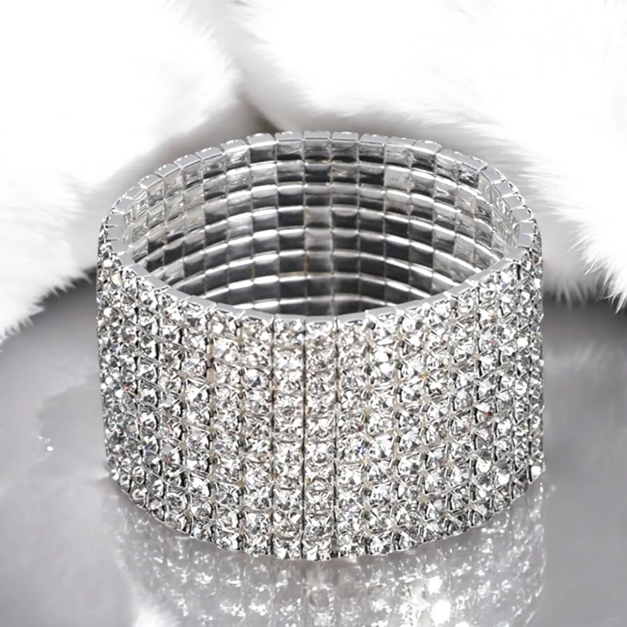 MADISON - clear 10 row stretch rhinestone bracelet (silver)