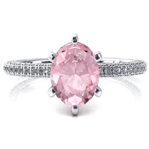 Mariyah Oval Pink Sapphire 6 Prong 3/4 Eternity 3 Sided Diamond Shank Engagement Ring