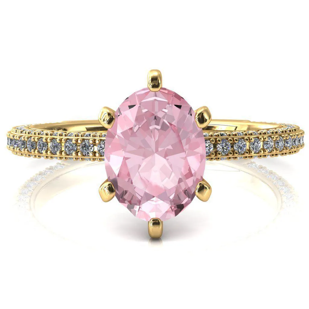 Mariyah Oval Pink Sapphire 6 Prong 3/4 Eternity 3 Sided Diamond Shank Engagement Ring
