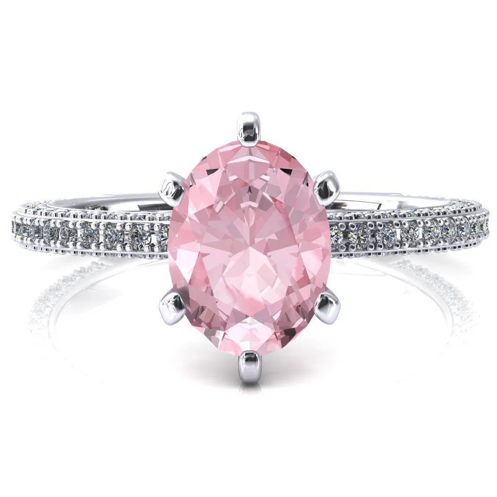 Mariyah Oval Pink Sapphire 6 Prong 3/4 Eternity 3 Sided Diamond Shank Engagement Ring