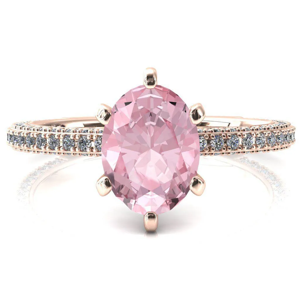 Mariyah Oval Pink Sapphire 6 Prong 3/4 Eternity 3 Sided Diamond Shank Engagement Ring