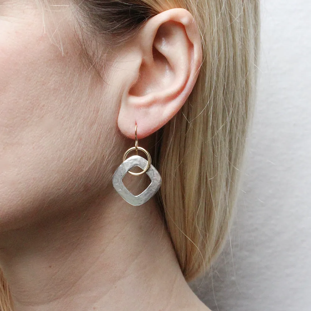 Medium Cutout Square with Interlocking Ring Wire Earrings