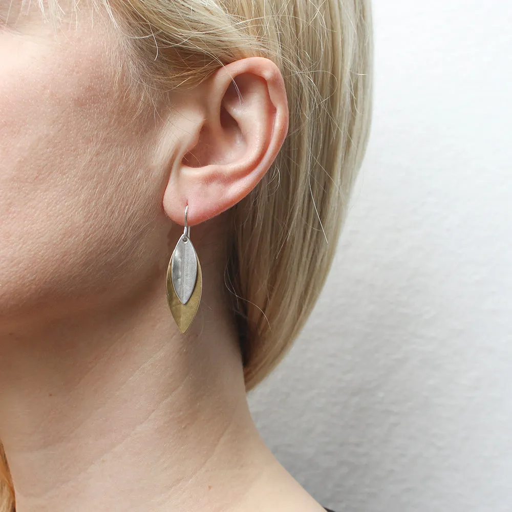 Medium Double Long Layered Leaves Wire Earrings