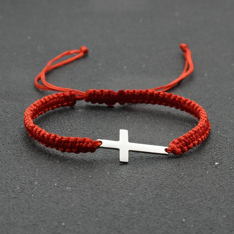 Mens Hand Braided Stainless Steel Cross Bracelet