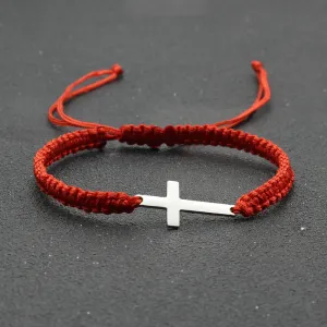 Mens Hand Braided Stainless Steel Cross Bracelet