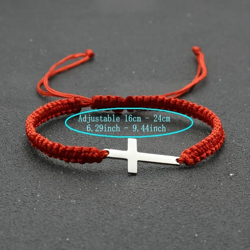 Mens Hand Braided Stainless Steel Cross Bracelet