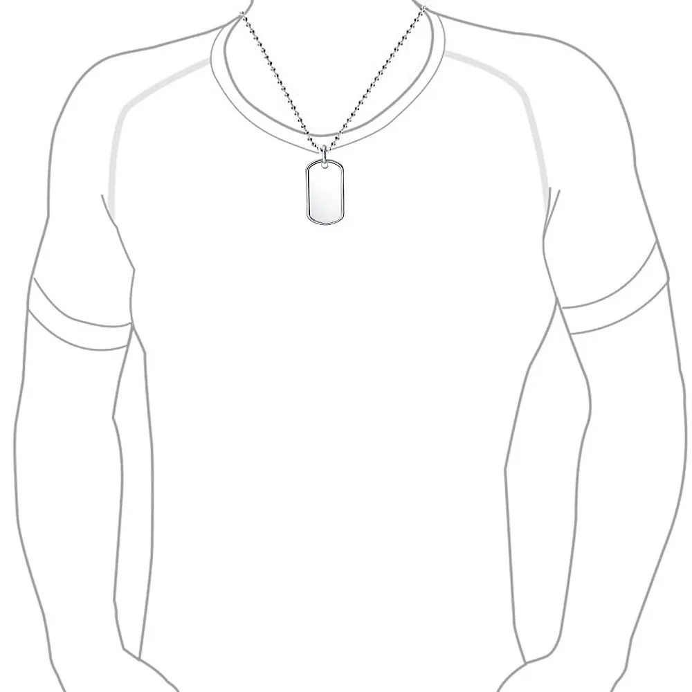 Men's Large Army Dog Tag Pendant Necklace Sterling Silver Bead Ball Chain