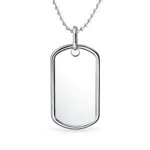 Men's Large Army Dog Tag Pendant Necklace Sterling Silver Bead Ball Chain