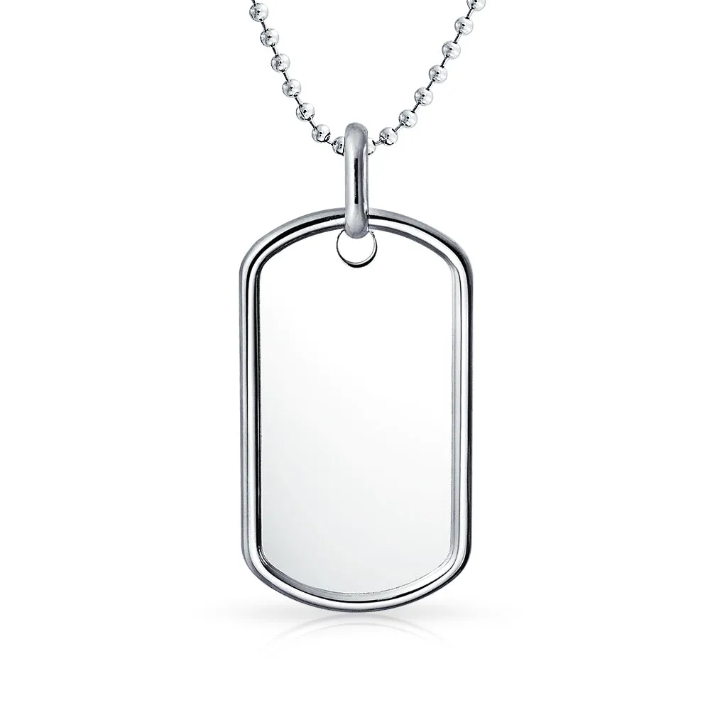 Men's Large Army Dog Tag Pendant Necklace Sterling Silver Bead Ball Chain