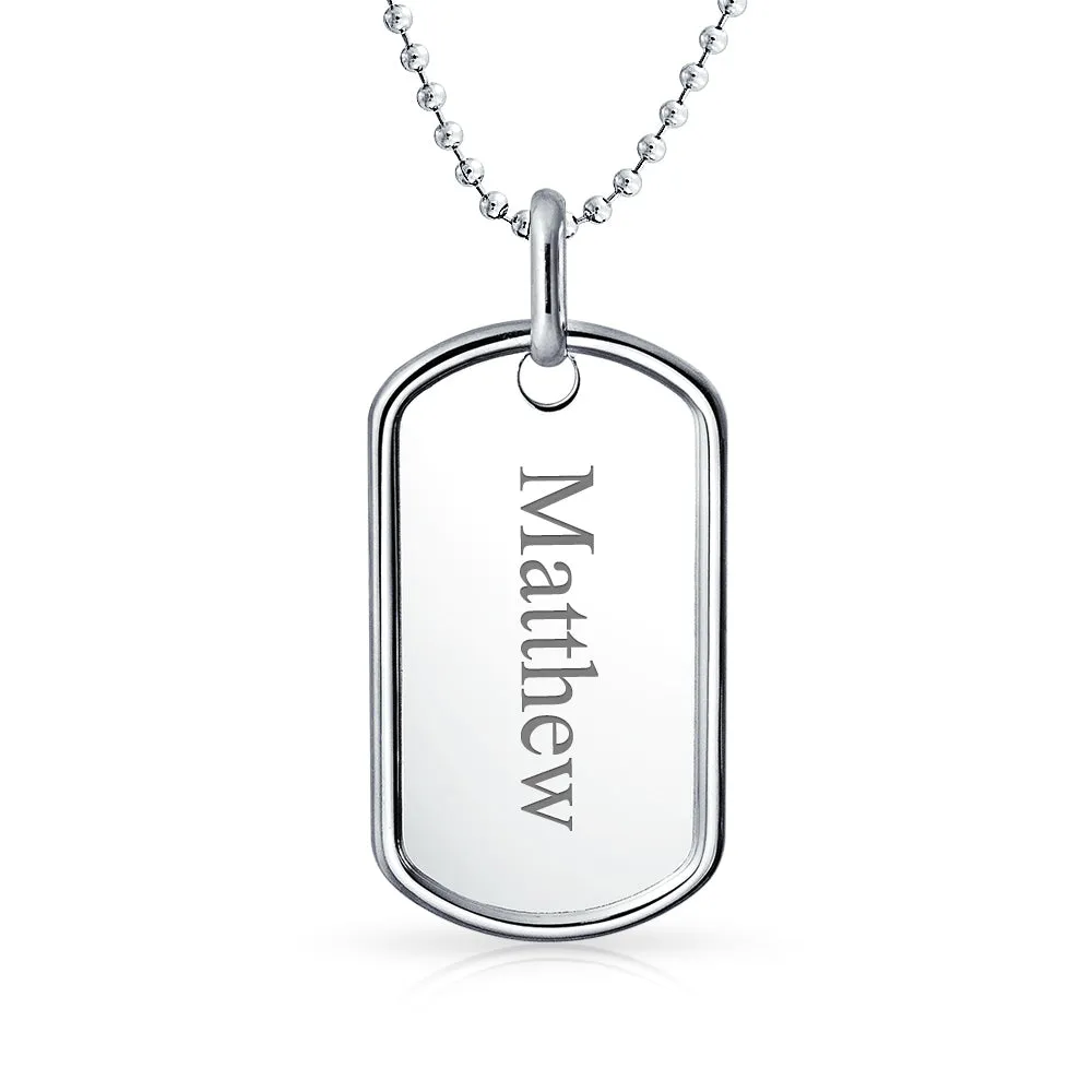 Men's Large Army Dog Tag Pendant Necklace Sterling Silver Bead Ball Chain