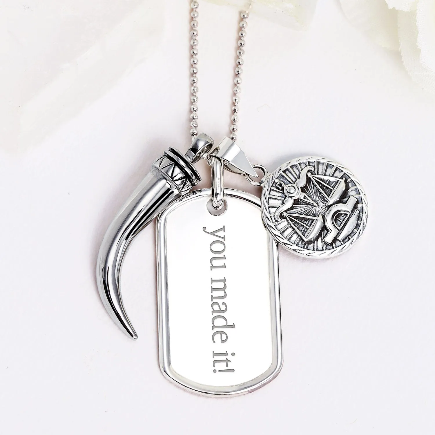 Men's Large Army Dog Tag Pendant Necklace Sterling Silver Bead Ball Chain