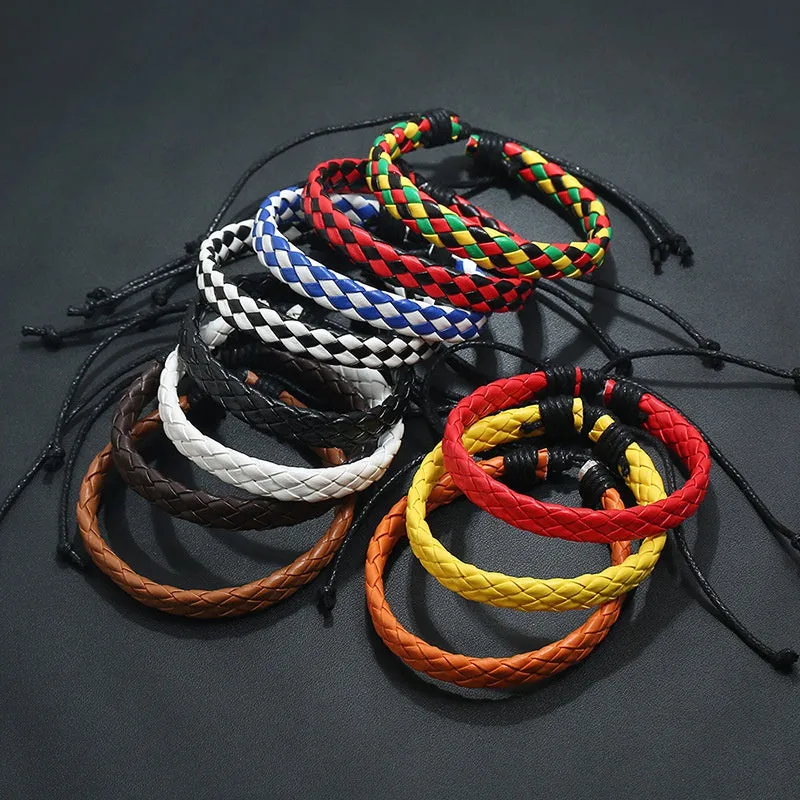 Men's Leather Bracelet Braided Adjustable Accessory