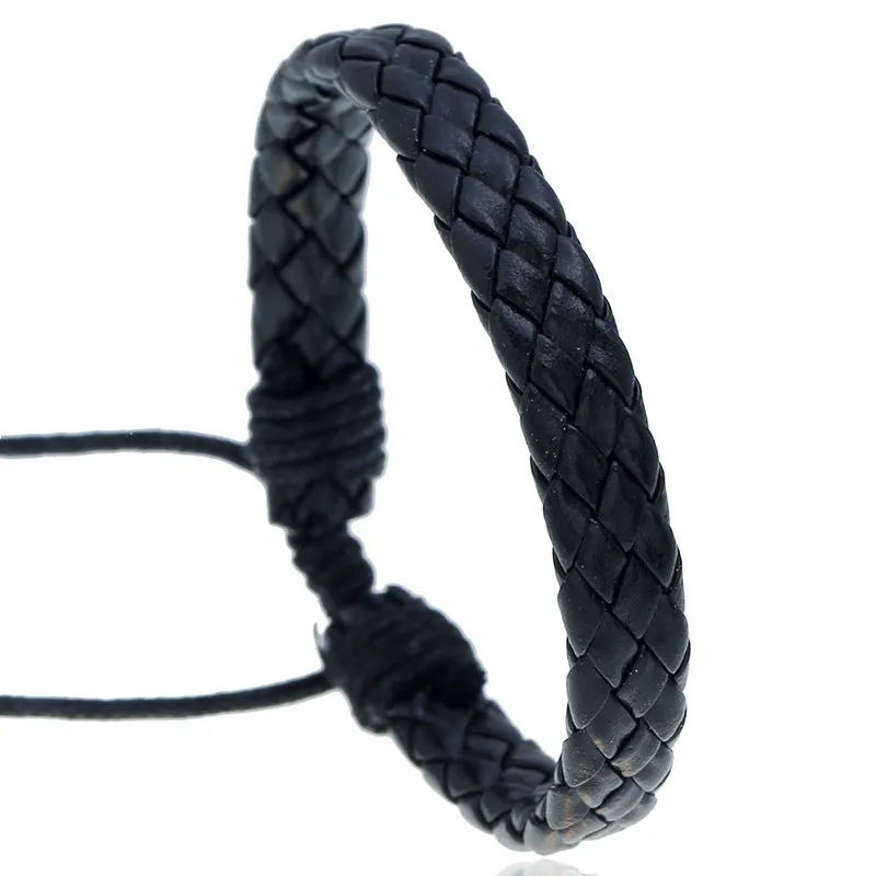 Men's Leather Bracelet Braided Adjustable Accessory