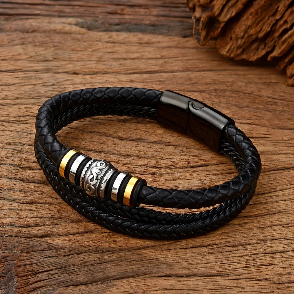 Men's Stainless Steel Braided Leather Bracelet