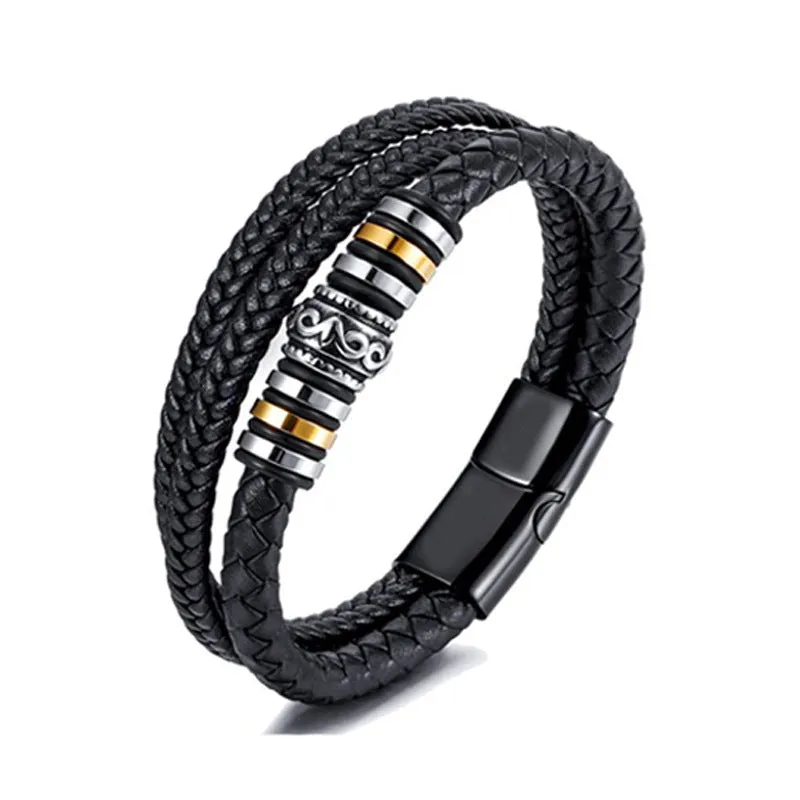 Men's Stainless Steel Braided Leather Bracelet