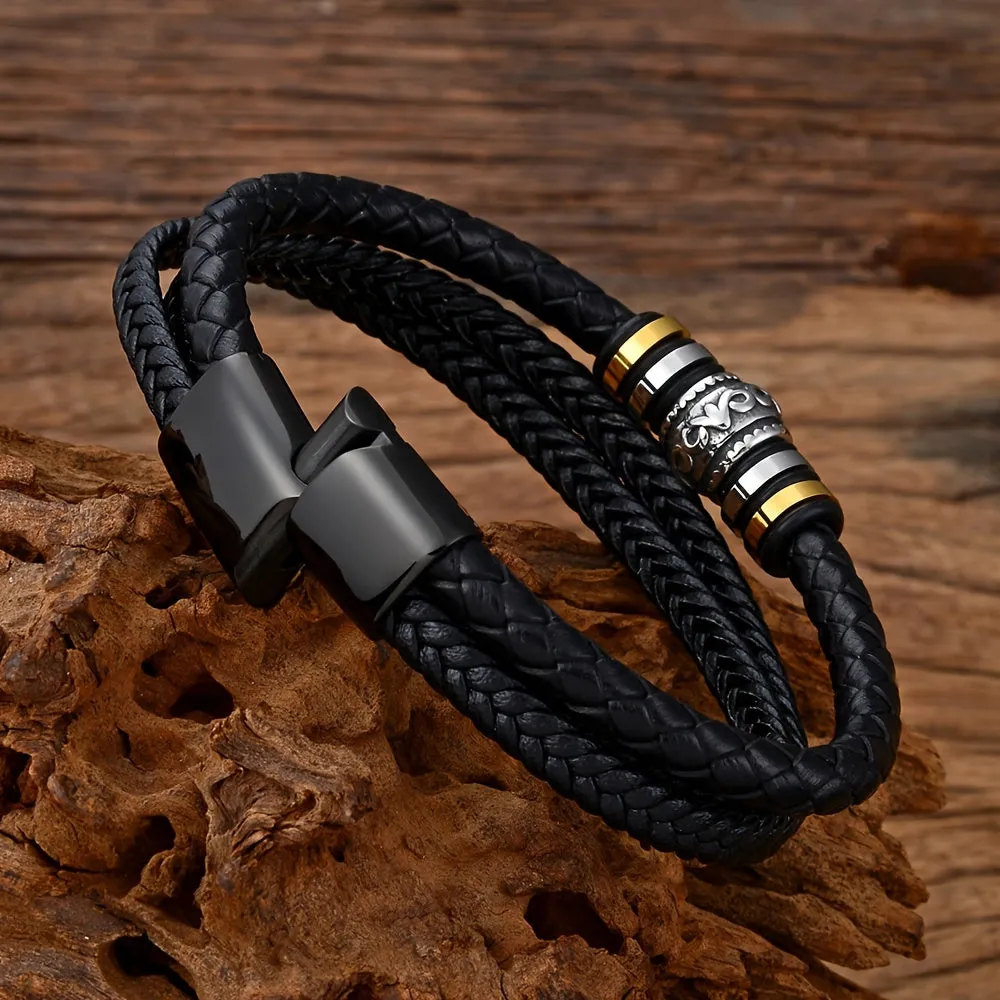 Men's Stainless Steel Braided Leather Bracelet