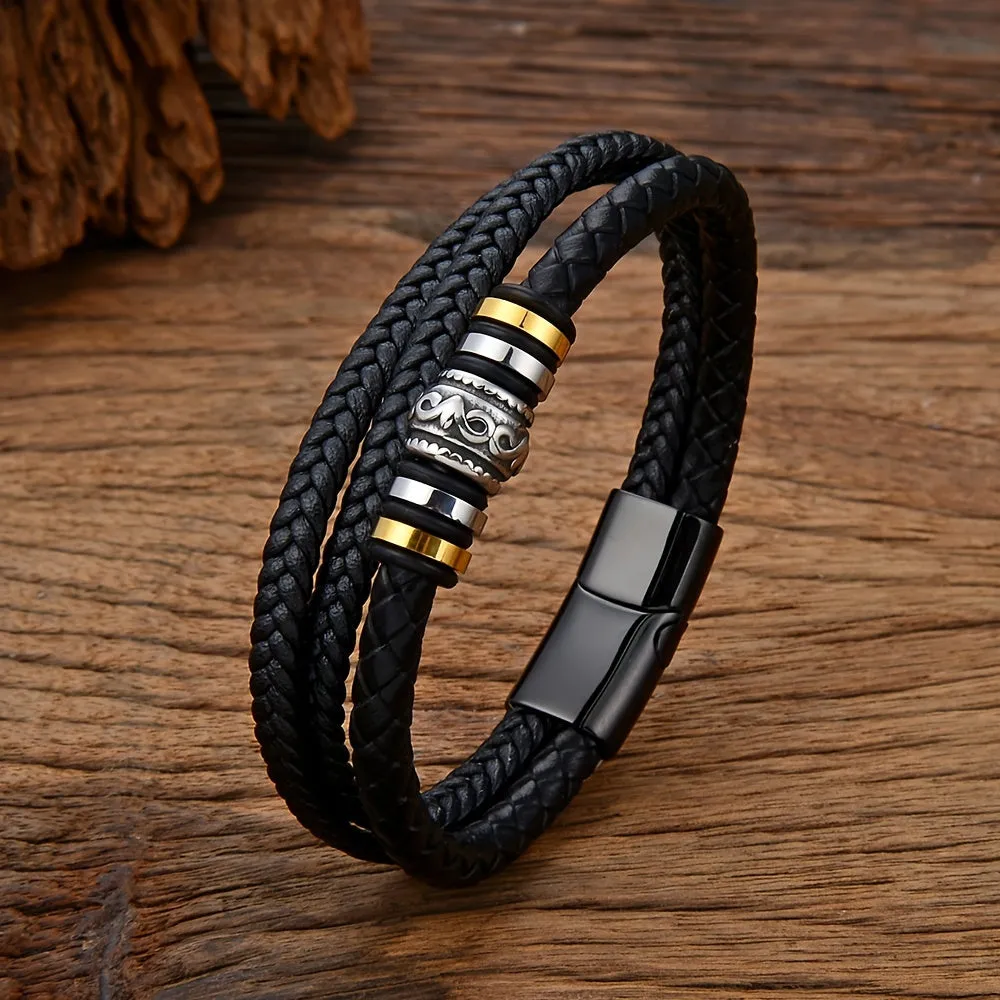 Men's Stainless Steel Braided Leather Bracelet