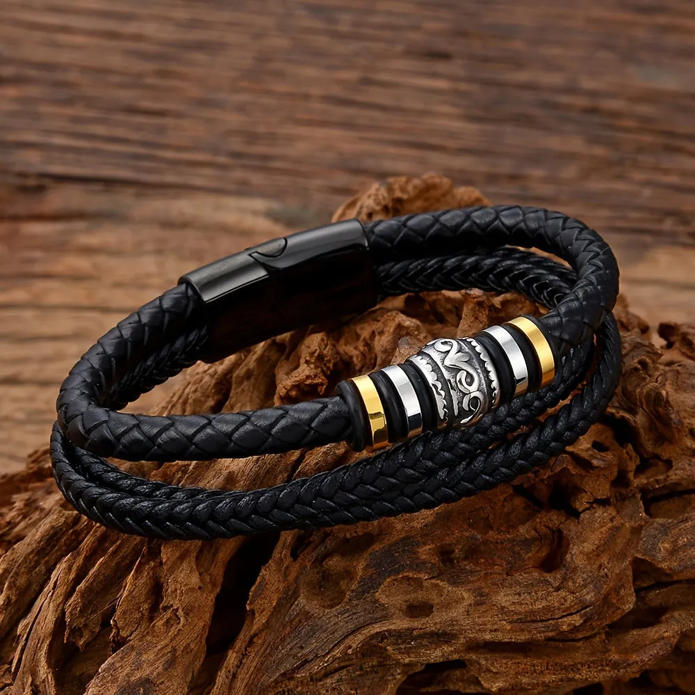 Men's Stainless Steel Braided Leather Bracelet