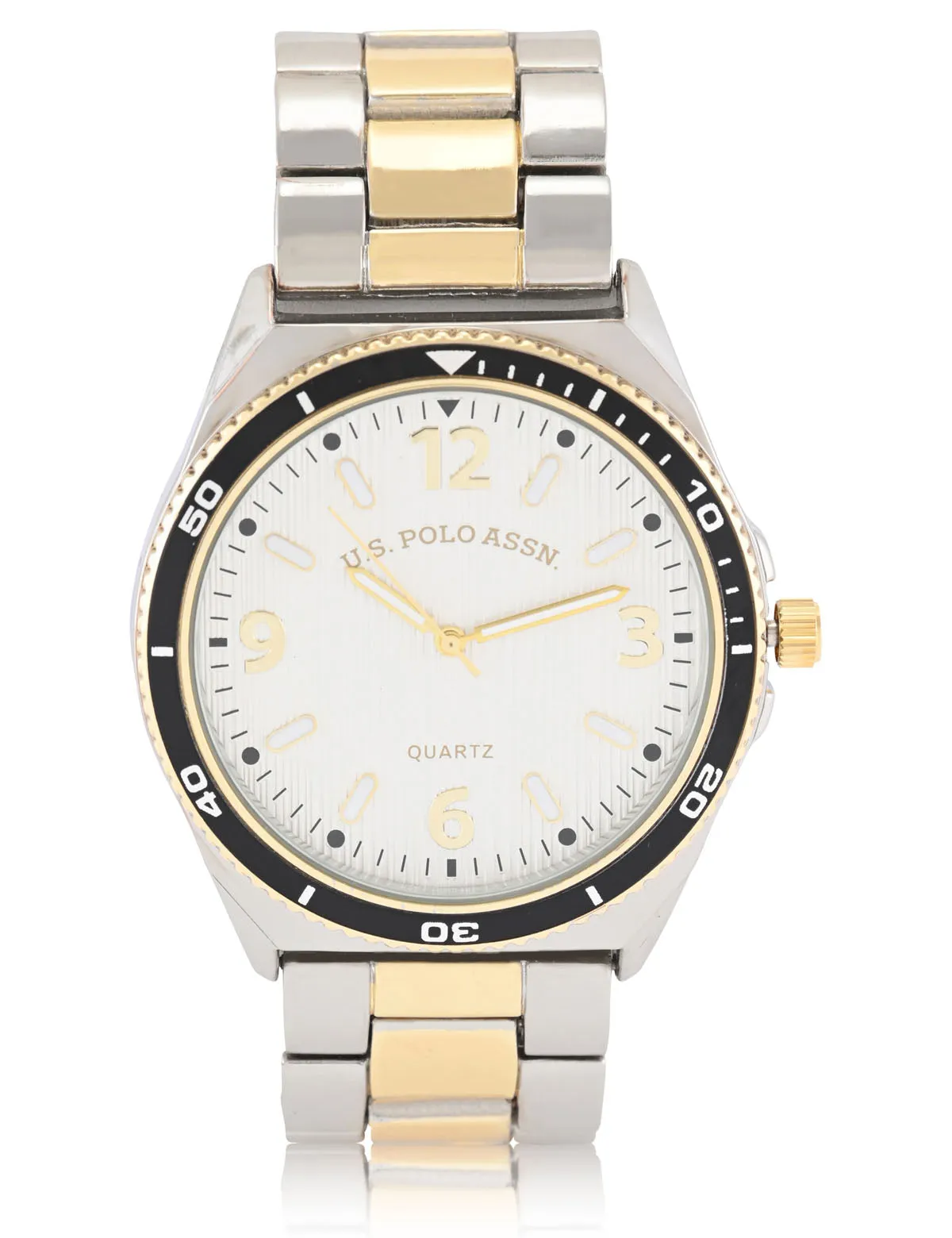 MENS TWO TONE SILVER AND GOLD ANALOG LINK WATCH