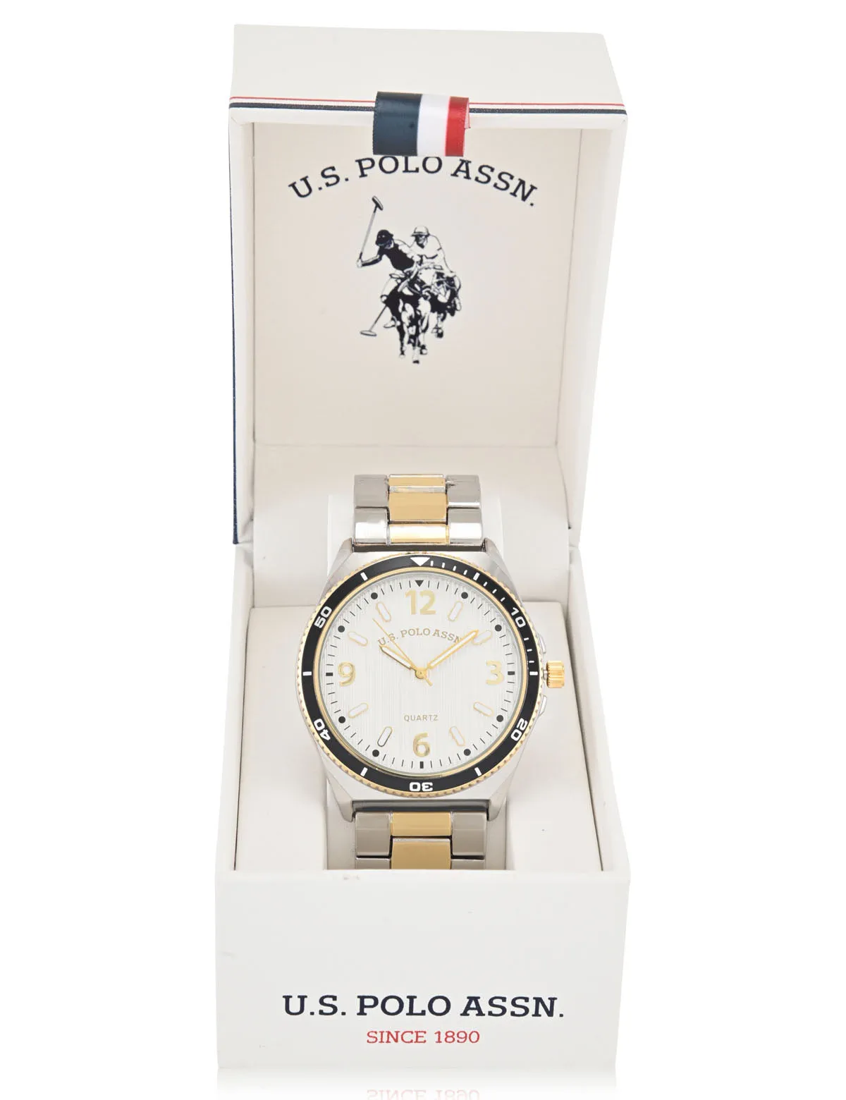 MENS TWO TONE SILVER AND GOLD ANALOG LINK WATCH