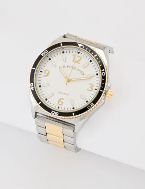 MENS TWO TONE SILVER AND GOLD ANALOG LINK WATCH