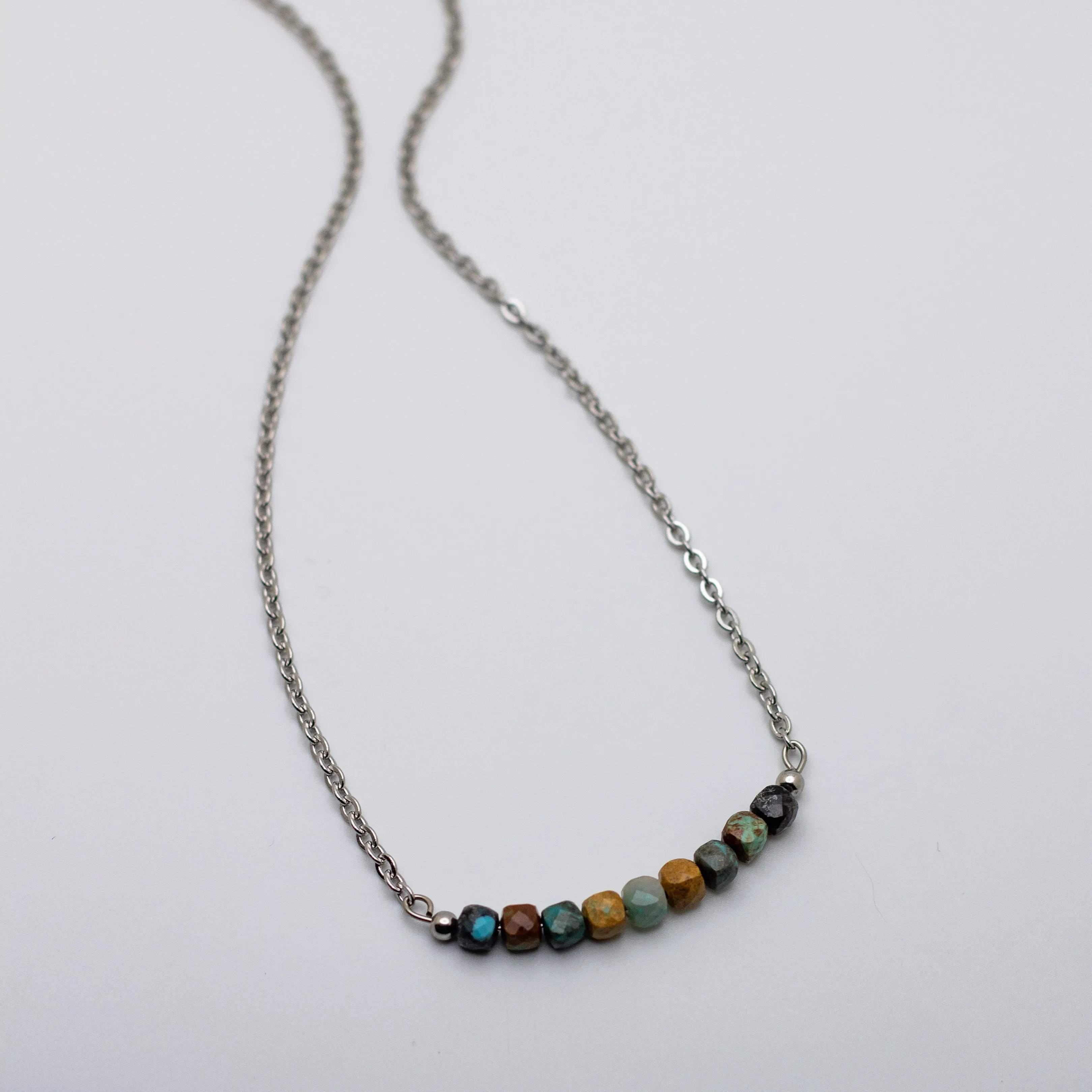 Microfaceted Cube Turquoise Bar Necklace