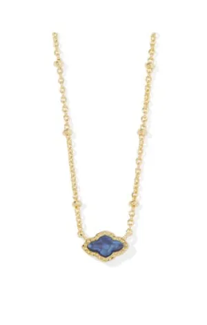 Mini Abbie Satellite Short Pendant Necklace in Gold Navy Abalone
