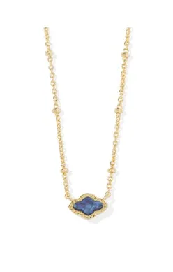 Mini Abbie Satellite Short Pendant Necklace in Gold Navy Abalone