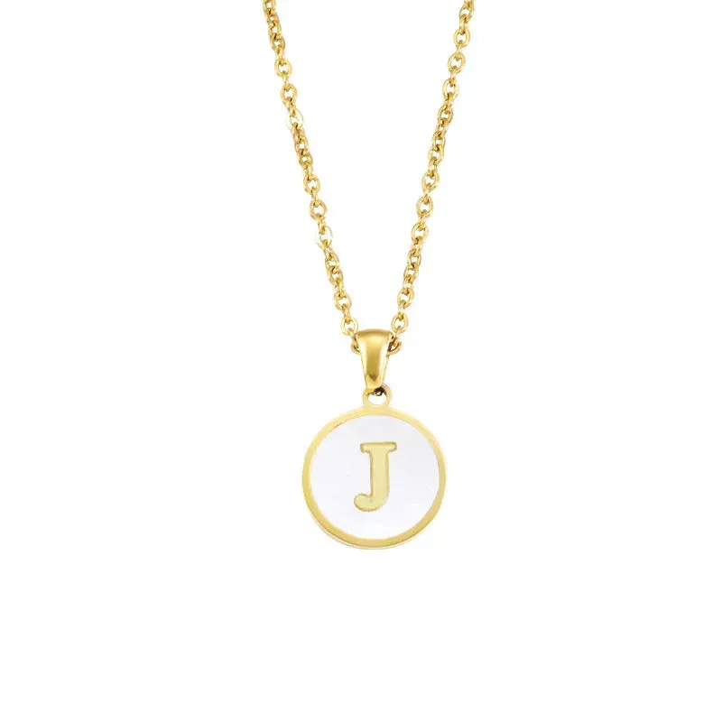 Minimalist Initial Enamel White A-Z Pendant Letter Alphabet Personalize Pendant Necklace for Women Men Jewelry Gift