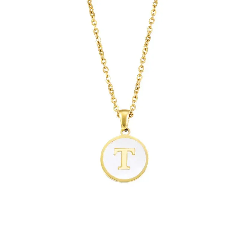 Minimalist Initial Enamel White A-Z Pendant Letter Alphabet Personalize Pendant Necklace for Women Men Jewelry Gift